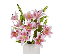 cn-Knight 6pcs Artificial Lily Flowers,23 Inch Long Stem Tiger Lily Branch with 2 Full Blooms and 1 bud, Latex Real Touch Lilium Flower for Home Décor Centerpiece Wedding Bouquet,Pink
