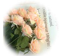 cn-Knight Artificial Flower 12pcs 17'' Artificial Rose Blossom with Leaves Gel Coated Silk Flower for Wedding Bridal Bouquet Bridesmaid Home Décor Office Baby Shower Centerpiece,Light Orange