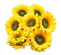 cn-Knight Artificial Flower 6pcs 10''W Big Size Silk Sunflower Heads Real Looking Fake Sunflower for Hat Trim Cake Flower Home Décor Flower Wall Wreath Wedding Baby Shower Photography Props(Yellow)
