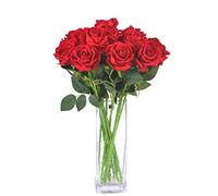 cn-Knight Artificial Flower 6pcs 22'' Long Stem Silk Velvet Rose Real Touch Faux Flower for Wedding Bridal Bouquet Bridesmaid Home Decor Office Hotel Baby Shower Party Prom Centerpiece(Red)