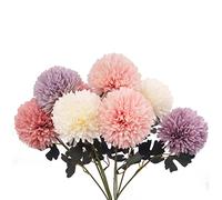cn-Knight Artificial Flower 8pcs 22'' Long Stem Silk Pompon Flower Pom-Poms Hydrange Dahlia Daisy Dandelion for Wedding Bridal Bouquet Bridesmaid Home Décor Baby Shower Centerpiece(Color Mix-1)