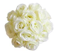 cn-Knight Artificial Flower Silk Rose 50PCS Real-Touch Fake Rose With Stem for DIY Wedding Décor Bride&Bridesmaid Bouquets Home Office Baby Shower Party Prom Centerpieces Arch Garland（White）