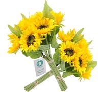 cn-Knight Artificial Flowers 2pcs 14'' Sunflower Bouquets with 7pcs Silk Flowers for Wedding Bridal Bouquet Bridesmaid Home Decor Housewarming Gift Office Baby Shower (Yellow)