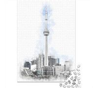 CN Tower Toronto Canada 1000-Piece Jigsaw Puzzle for Adults, 52x38cm/1000pcs; A Thoughtful Gift for A New Home; Low-dust White Cardboard Pieces