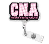 CNA Certified Nursing Assistant Badge Reel Retractable 1.8 Inches Funny Nursing Assistant Patient Care PCT RN LPN ER Cute Id Badge Holder Acrylic Accessories for Office Medical Worker Teacher Student