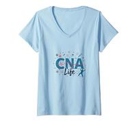 CNA Life: Heartbeat of Healthcare Heroes V-Neck T-Shirt, Women, Baby Blue, XXL
