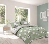 CnA Stores - Dotty Sheep Double Duvet Cover Set Reversible Duck Egg Grey Bedding