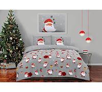 CnA Stores Festive Christmas Santa Double Xmas Grey Red Duvet Cover Bedding Set with Pillowcase