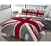 CnA Stores - Grey Red Denim Union Jack England Double Duvet Cover Reversible Bedding Set With Pillowcases