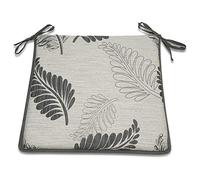 CnA Stores - Set of 4 Sleepy Leaf Reversible Kitchen Dining Garden Chair Cushion Seat Pads With Ties Zipped Removable Covers (Grey)