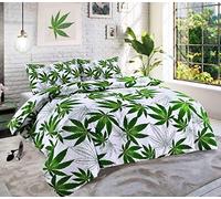 CnA Stores THE HIGH LIFE Cannabis Marijuana Leaf Weed Print Duvet/Quilt Cover Bedding Set With Pillow Cases Green Black White (Green/White, Double 200 x 200cm)