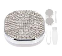 CNAFGBGG 1PC Contact Lens Case with Mirror, Rhinestones Contact Lens Applicator Tool Kit with Tweezer, Remover and Solution Bottle, Portable Travel Contacted Case.
