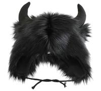 CNAFGBGG 1PC Halloween Buffalo Hat Winter Plush Furry Warm Cow Hat with Horns Soft Earmuff for Halloween Decorations Party Supplies.