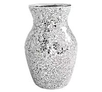 CNAFGBGG 1PC Mosaic Vase, Mirrored Crackle Glass, Silver, 7.9 Inch, Oval, Glam, Perfect for Centerpieces, Non-Slip Base