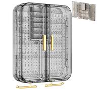 CNAFGBGG 1PC Wall Mounted Jewelry Organizer, 7.9x10.6x2.8 Compartment Wall Mounted Jewelry Cabinet with Magnetic Door, Dustproof Plastic Earring Box Organizer with Hook, Black Grey.