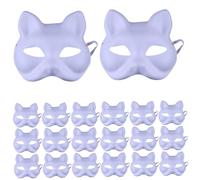 CNAFGBGG 20Pcs Fox Mask DIY Paintable White Cat Mask Half Cover Therian Masks with Elastic Strap Comfortable Wearing Masquerade for Kids Adults Halloween Cosplay Dressip Costume Party..