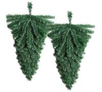 CNAFGBGG 2Pcs Christmas Swag 18x10 Inch Artificial Upside Down Tree Shape Teardrop Swag Christmas Door Decorations DIY Hanging PVC Christmas Decorations for Front Door, Wall, Window