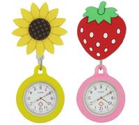 CNAFGBGG 2Pcs Fob Watch Removable Quartz Retractable Design Clip-On Accurate Fob Watches for Nurses Doctor Pocket Strawberry Sunflower Nurses Fob Watch Pocket Watch(Strawberry, Sunflower)