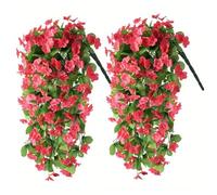 CNAFGBGG 2Pcs Hanging Flowers, 20 Inch Plastic Fake Hanging Plant, Lifelike Rose Red Orchid Trailing Vines Fake Flowers Artificial Hanging Flowers for Outside Garden Porch Wedding Indoor Decor
