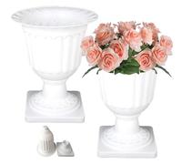CNAFGBGG 2PCS Urn Planter 13.8 Inch Plastic White Garden Planter Urns with Pedestal Vase Retro Wedding Flower Pot Classic Decorative Outdoor Planter for Wedding Church Porch Balcony