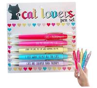 CNAFGBGG 5PCS Cat Pens for Cat Lovers, Funny Pens with Funny Phrase, Plastic Cat People Pens, Smooth Writing Ballpoint Pens for Adults Kids Office School Gifts