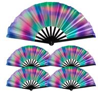 CNAFGBGG 5PCS Fans for Line Dancing, 13 inch Foldable Holographic Plastic Boots on the Ground Hand Fan.