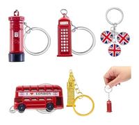 CNAFGBGG 5Pcs London Souvenirs, Alloy London Keychain Includes British UK Flag, Phone Booth, Big Ben, Double-Decker Bus, British Post Box Souvenirs Gifts for Friend Family
