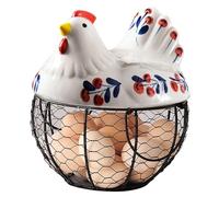 CNAFGBGG Ceramic Egg Holder, Hollow-Out Wire Chicken Egg Holder with Chicken Shaped Lid, Non Slip Basket Countertop with Handle for Gathering Fresh Eggs.