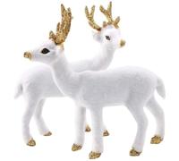 CNAFGBGG Christmas Animal Figures 2Pcs 5.91x5.91 inch White Reindeer Simulation Realistic Standing Deer Decoration for Xmas Home Party Favors Supplies