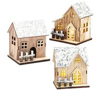 CNAFGBGG Christmas Village Sets 3PCS LED Light up Wood Christmas Village Scene Battery Operated Mini Christmas House Decorations for Table Window Bedroom