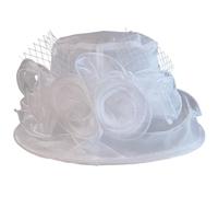 CNAFGBGG Church Hat for Women Elegant Organza & Mesh Women Church Hat with Windbreak Rope 3D Flower Decor Wide Brim Hats for, Wedding, Tea Party or Twenty's Party
