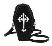 CNAFGBGG Coffin Purses Vertical Zipper Goth Purse with Retro Cross Pattern PU Goth Bag Halloween Purse for Women with Inner Pocket and Chains for Halloween Party, Black.