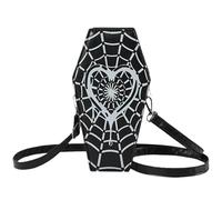 CNAFGBGG Halloween Purse for Women PU Leather Gothic Halloween Coffin Purse Heart-Shaped Spider Web Pattern Cosplay Coffin Goth Crossbody Bag with Adjustable Shoulder Strap