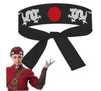 CNAFGBGG Japanese Headband 39" Length Black Karate Kid Headband with 2 Dragon and Sunrise Patterns Cotton Japanese Bandana for Halloween Cosplay Costumes