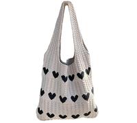 CNAFGBGG Knit Tote Bag Girl Crochet Tote Bag Cute Aesthetic with Love Heart Pattern Large Casual Crochet Shoulder Women Knitting Beach Bags for Shopping Travel Daily Use Khaki..