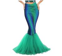 CNAFGBGG Mermaid Skirt, Sequin Maxi Skirt with Tulle, Green Mermaid Tail Long for Carnival Costume Evening Dress Princess Cosplay, M.