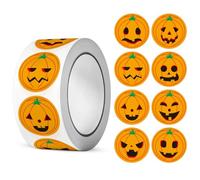 CNAFGBGG Pumpkin Stickers 1 Roll(500Pcs) 8 Expressions Sticker Roll Adorable Halloween Stickers for Candy, Children's Day, Pumpkin Party, Halloween Party Decorations..
