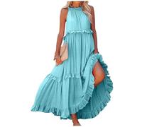 CNAFGBGG Summer Maxi Dress for Women Sleeveless Ruffle Dress Long Off The Shoulder Loose Round Neck Casual Sundress for Beach Holiday Party, L.
