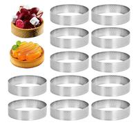 CNAFGBGG Tart Ring 12Pcs 2inch Stainless Steel Round DIY Crumpet Rings with Hole Smooth Polished Pie Muffin Cake Ring for Kitchen Bakery Dessert Shop