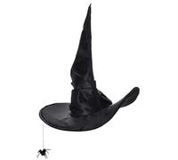CNAFGBGG Witch Hat for Women, Cozy Ruched Wizard Hat with Spider Decor, Foldable Wide Brim Pointed Magical Black Witch Crazy for Costume, Cosplay, Halloween Party, Black ..