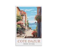 CNAHEIZ Cote D'azur French Riviera Vintage Travel Posters Street 16x24inch(40x60cm) Canvas Wall Art Print Painting for Wall Decor Living Room Bedroom