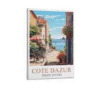 CNAHEIZ Cote D'azur French Riviera Vintage Travel Posters Street 16x24inch(40x60cm) Canvas Wall Art Print Painting for Wall Decor Living Room Bedroom
