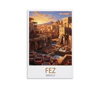 CNAHEIZ Fez Morocco Vintage Travel Poster Sunset 20x30inch(50x75cm) Canvas Wall Art Print Painting for Wall Decor Living Room Bedroom