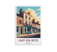 CNAHEIZ Hay on Wye Wales Vintage Travel Poster 16x24inch(40x60cm) Canvas Wall Art Print Painting for Wall Decor Living Room Bedroom
