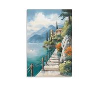 CNAHEIZ Lake Como Italy Vintage Watercolor Canvas Wall Art