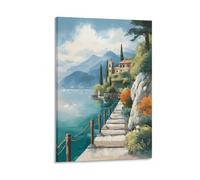 CNAHEIZ Lake Como Italy Vintage Watercolor Canvas Wall Art