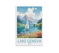 CNAHEIZ Lake Geneva Alps Vintage Travel Poster 12x18inch(30x45cm) Canvas Wall Art Print Painting for Wall Decor Living Room Bedroom