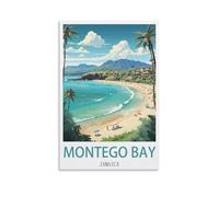 CNAHEIZ Montego Bay Jamaica Vintage Travel Posters Mountain 12x18inch(30x45cm) Canvas Wall Art Print Painting for Wall Decor Living Room Bedroom
