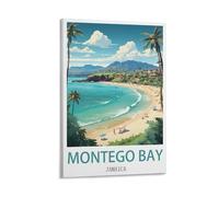 CNAHEIZ Montego Bay Jamaica Vintage Travel Posters Mountain 12x18inch(30x45cm) Canvas Wall Art Print Painting for Wall Decor Living Room Bedroom
