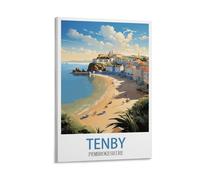 CNAHEIZ Tenby Pembrokeshire Vintage Travel Posters Coast 16x24inch(40x60cm) Canvas Wall Art Print Painting for Wall Decor Living Room Bedroom